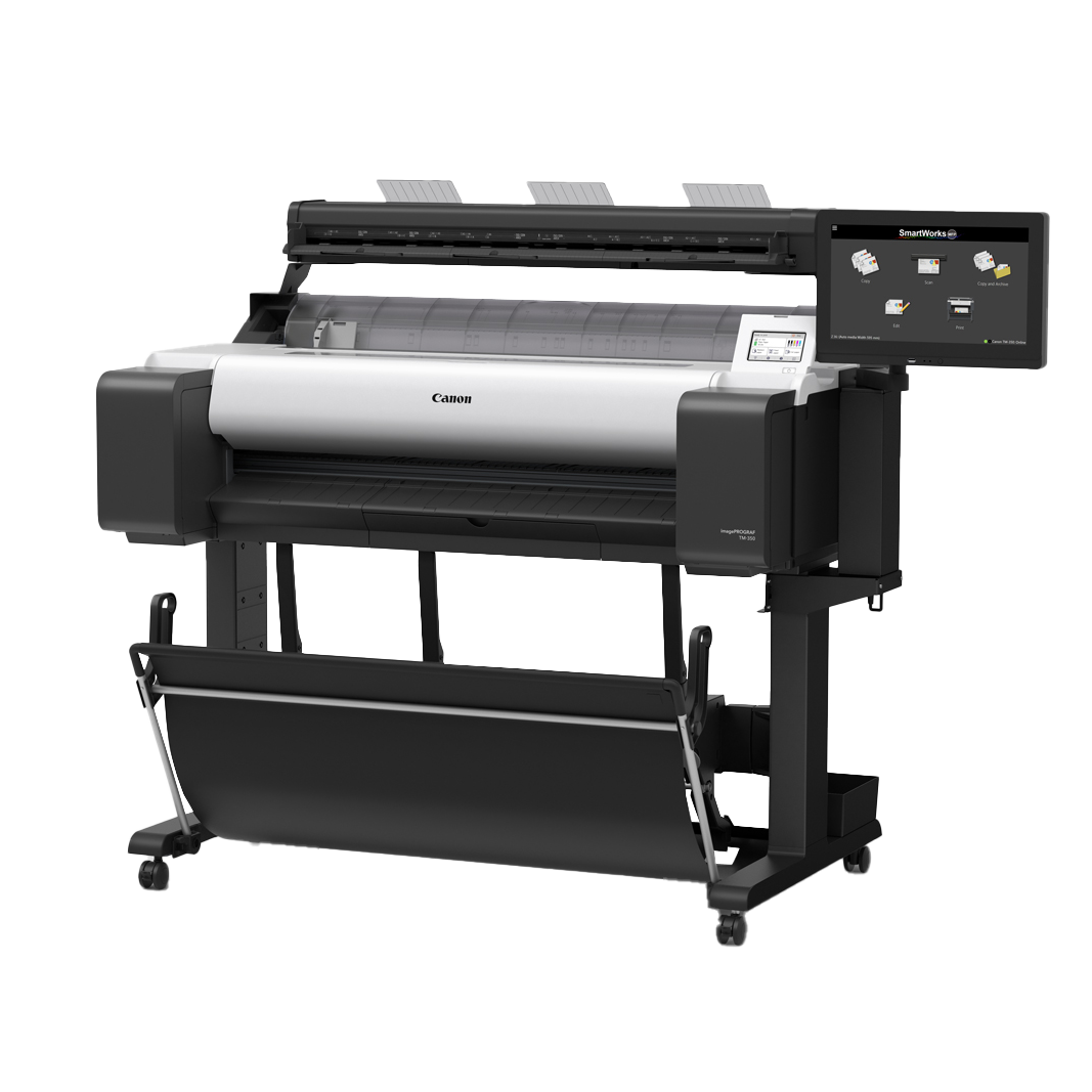 Canon imagePROGRAF TM-350 Z SD-34 large-format printer with an advanced scanning system and a user-friendly touchscreen interface.