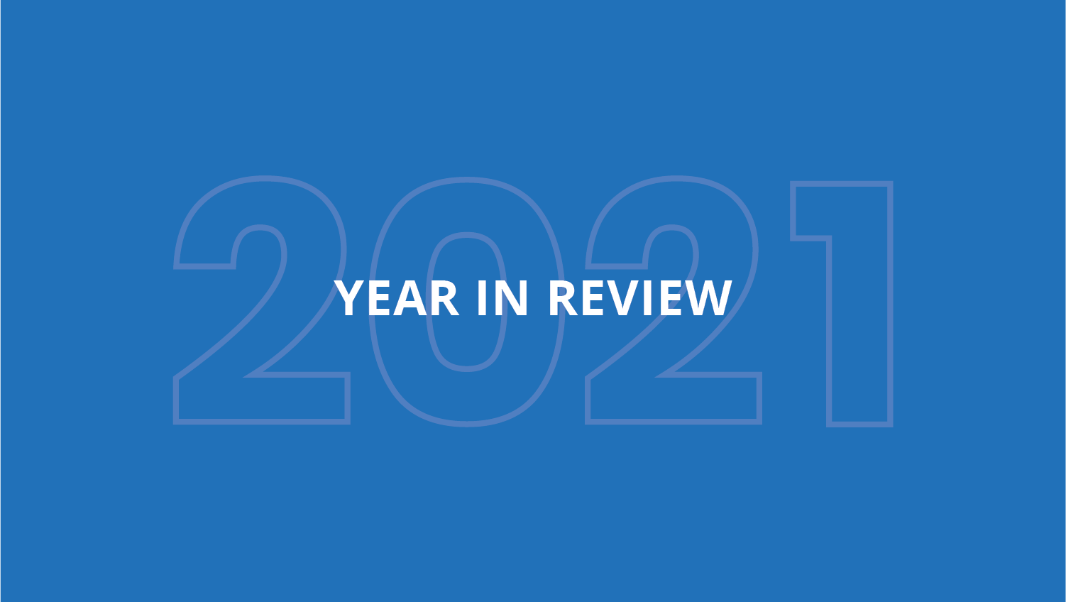 A blue background with the words "year in review" written on it.