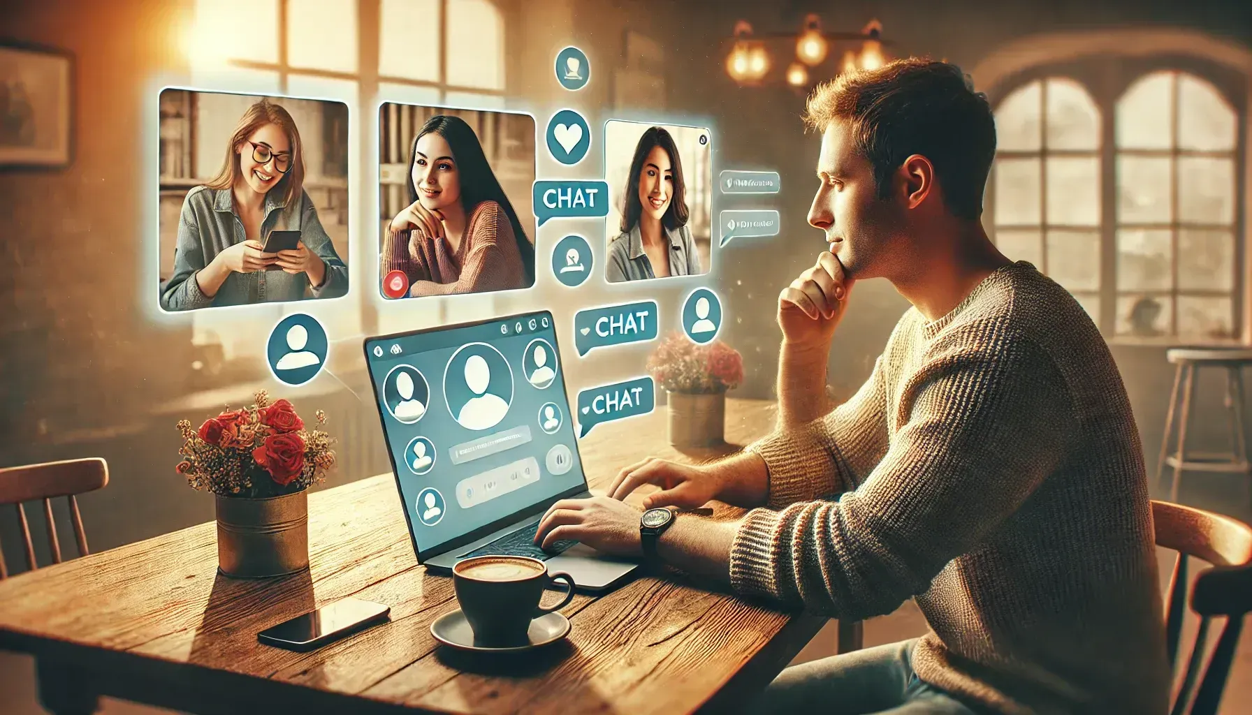 A man is sitting at a table using a laptop computer.